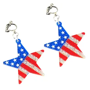 USA Unabhängigkeitstag Stern Clip Ohrringe rot weiß blau Glitzer Acryl Ohrschmuck