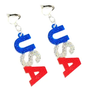 USA 4. Juli Acryl Glitzer Ohrclips, festliche blaue silberne rote hängende Party Schmuck.