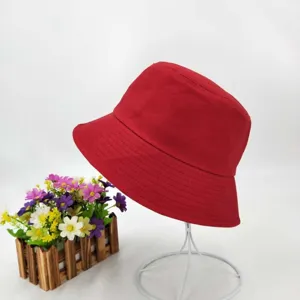 Plain red bucket hat for men and women, classic cotton sun hat for outdoor travel daily wear.