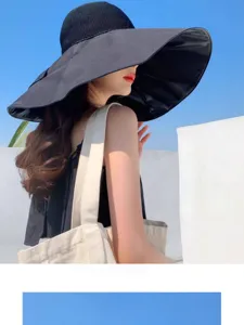 Detailed view of the wide brim sun hat for women, featuring UV protection and stylish design.