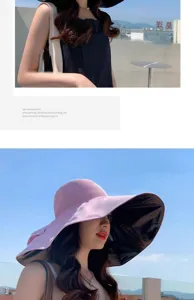 Women's large brim sun protection fisherman hat with breathable mesh and black glue anti-UV lining.
