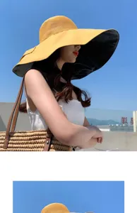 Detailed view of the wide-brim sun hat showcasing its UV protection black lining and stylish design.