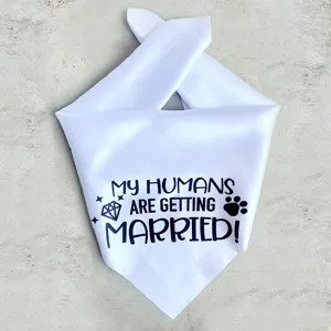 Wedding pet bandana for dogs and cats, white triangle scarf with cute text and diamond print.