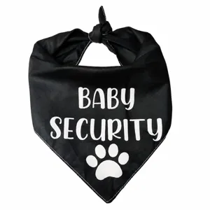 Black pet bandana for dogs and cats, stylish baby security triangle bib with cute paw print.