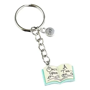 Portachiavi in metallo con ciondolo libro aperto e charm BFF, regalo perfetto per amanti libri.