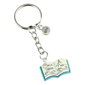 Portachiavi in metallo con ciondolo a libro aperto e ciondolo BFF per amanti dei libri.
