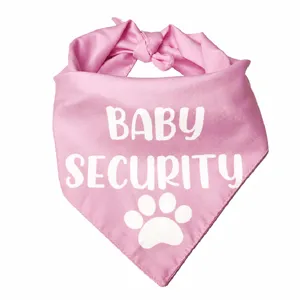 Pink pet bandana for dogs and cats with cute baby security text print detail view.