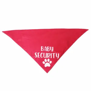 Red pet bandana detail shot, cute baby security paw print design, soft fabric dog cat bib.