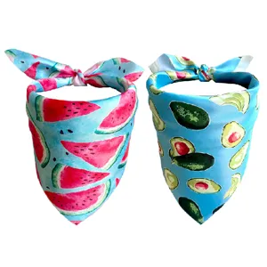 Spring summer cute fruit pet bandana, adorable watermelon avocado print dog cat bib scarf