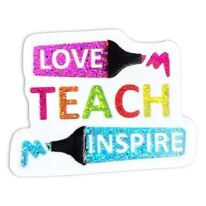 Glitter teacher brooch pin love teach inspire badge back to school gift cute accessory