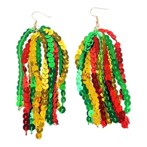 Vibrant Colorful Sequin Fringe Dangle Earrings Long Sparkly Party Festival Jewelry