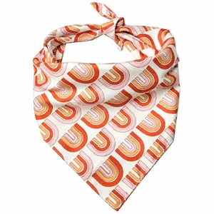Retro rainbow print pet bandana, cute double-sided printed cat and dog scarf accessory for daily wear.