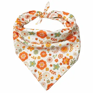 Bohemian retro floral pet bandana, double sided printed cat and dog bib scarf for daily wear.