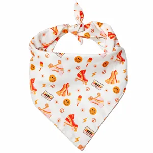 Retro retro pet bandana bib with roller skates smiley face cassette cute cat dog scarf dropship