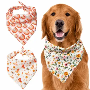 Bohemian Vintage Pet Bandana Double Sided Printed Floral Rainbow Scarf Saliva Towel For Cats Dogs Washable Polyester Neckwear
