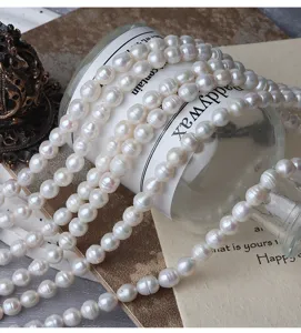 Close-up detail of 7mm ribbed baroque natural freshwater pearl beads for DIY handmade jewelry.