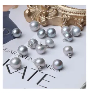 Grey freshwater pearl buttons for clothing DIY, handmade cardigan and shirt charm accessories.