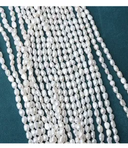 Detail view of 6-7mm baroque freshwater pearl strands, natural irregular shape for jewelry.