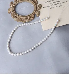 7mm baroque freshwater pearl bead strand detail, natural irregular diy jewelry material.