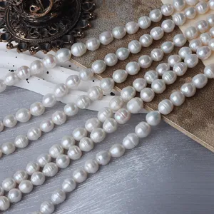 7mm baroque natural freshwater pearl strands irregular diy jewelry making beads white color