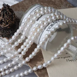 Natural freshwater baroque pearl strands for DIY jewelry making, beautiful white irregular beads 7mm.