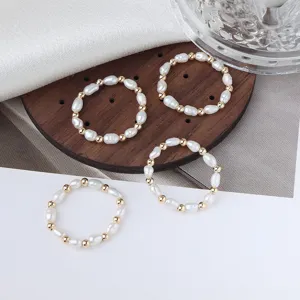 Echte Süßwasserperlen Ringe mit Goldkugeln, elegantes minimalistisches Design Damenschmuck.