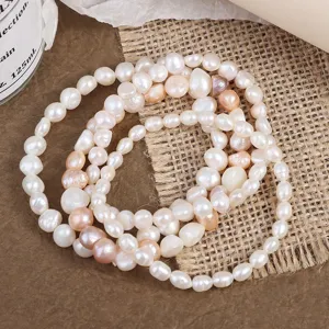 Natürliches Barock Süßwasser Perlen Armband stapelbar elegante Handgelenk Schmuck Damen