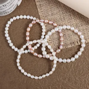 Natürliche Süßwasser Barock Perlenarmbänder Set, schlicht und elegant für den täglichen Alltag.