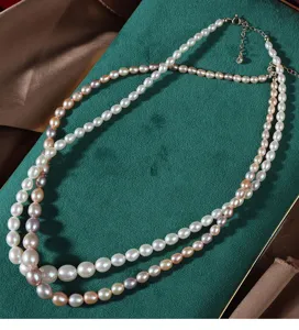 Natürliche Süßwasserperle Halskette Gradient Tropfenform elegante Damenschmuck Geschenk