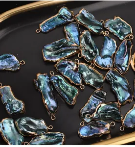 Baroque freshwater pearl pendants with gold edges, colorful DIY jewelry making charms.