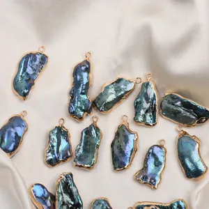 Irregular Baroque Natural Freshwater Pearl Pendant Gold Edged DIY Accessory Multicolor Electroplated Copper Pearl Charm For Earring Necklace Making