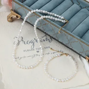 Natürliche Barock Süßwasser Perle Halskette Armband Set mit goldenen Verschlüssen Schmuck