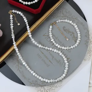 Natürliche Süßwasser Barockperlen Halskette Armband Set, elegantes 14k Goldschmuck.