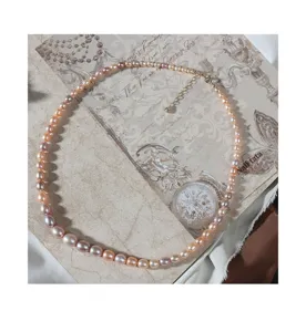Natürliche Süßwasserperlen Verlaufs-Halskette mit 14K vergoldeten Akzenten, elegant Schmuck.
