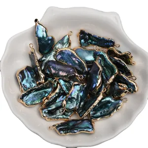 Natural freshwater baroque pearl pendants with gold-plated edges for DIY jewelry making earrings