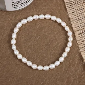 Natürliche Süßwasser Barock Perlen Armband, schlichte vielseitige Alltagsschmuck Damen