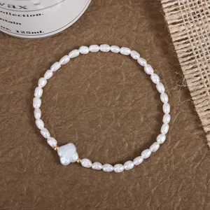 Natürliche Barock Perle Armband Vierblättriges Kleeblatt Elastische Schmuck Geschenke