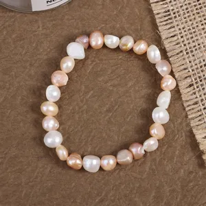 Natürliches Barock Süßwasserperlen Armband, schlichter unregelmäßiger Perlenschmuck Alltag.
