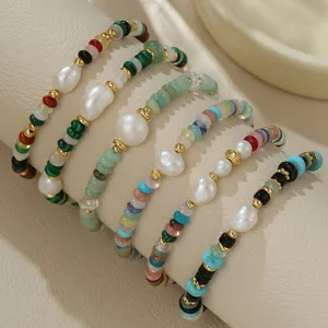 Pulsera de Perlas de Agua Dulce Barrocas Ins Cuentas de Colores Dopamina Cadena de Cobre Ajustable Pulsera de Amuleto Multicapa Regalo Para Mujeres