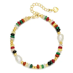 Encantadora pulsera de perlas barrocas con cuentas de colores y bonita cadena ajustable.