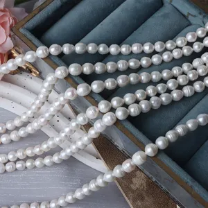 7mm threaded baroque natural freshwater pearls loose strands for DIY jewelry making supplies.