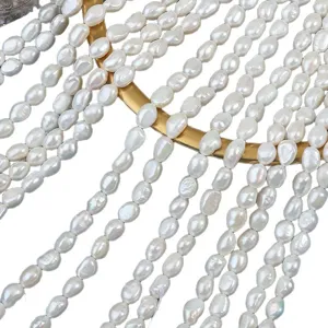 Natural freshwater baroque pearl strands 6-7mm irregular white beads for jewelry making DIY crafts.