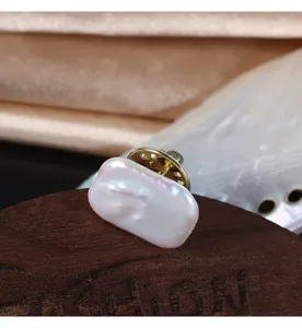 Baroque freshwater pearl square brooch pin vintage collar accessory for women and girls