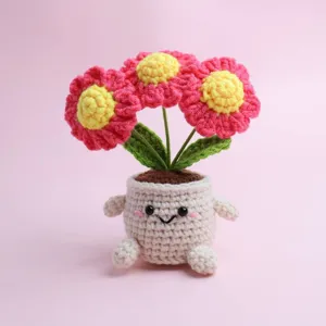 Fleur en pot au crochet artisanale marguerite tricotée décoration de bureau cadeau