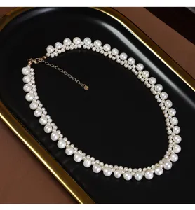 Fabrik Original Süßwasser Perlenkette mit Farbverlauf geflochtenem Design und 14k vergoldeten.