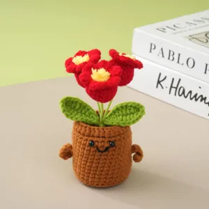 Handcrafted crochet potted red flower cute desktop decoration gift home knit plant decor