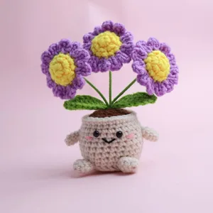 Plante en pot de fleurs au crochet faite à la main jolie pâquerette déco bureau cadeau