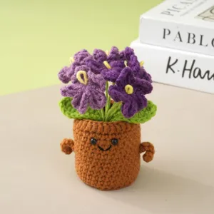 Handmade crochet potted flower cute yarn plant ornament desktop knitted decor gift for friends