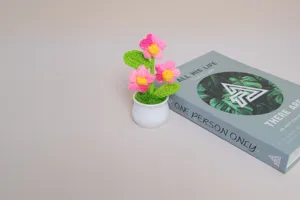 Handmade crochet potted flower desktop ornament cute miniature green plant knit decor item
