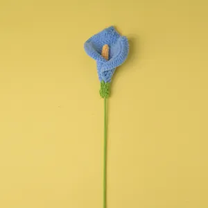 Fleur de lys calla au crochet fait main tige fil bleu cadeau de décoration unique